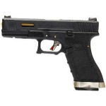 Страйкбольный пистолет WE GLOCK-17 G-Force металл слайд, черная рамка, черный слайд, золоченый ствол WE-G001WET-1